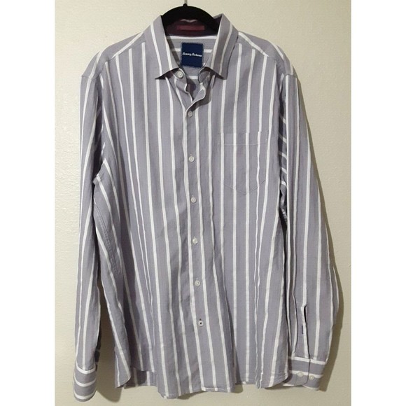 Tommy Bahama Mens Size L Silk Blend Textured Striped Purple Long Sleeve Shirt - Picture 1 of 9